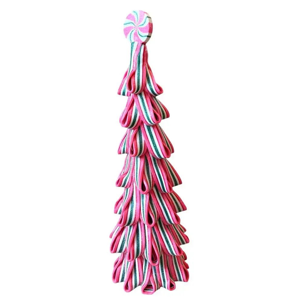 Christmas Peppermint Square Ribbon Candy Clay Dough Tree Pink, Green & White New